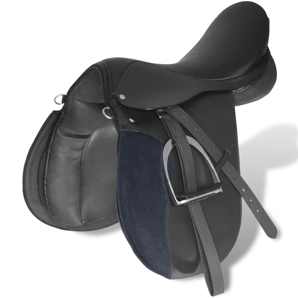 Set Sella Equitazione 17,5" In Pelle Naturale Nera 12 Cm 5-IN-1