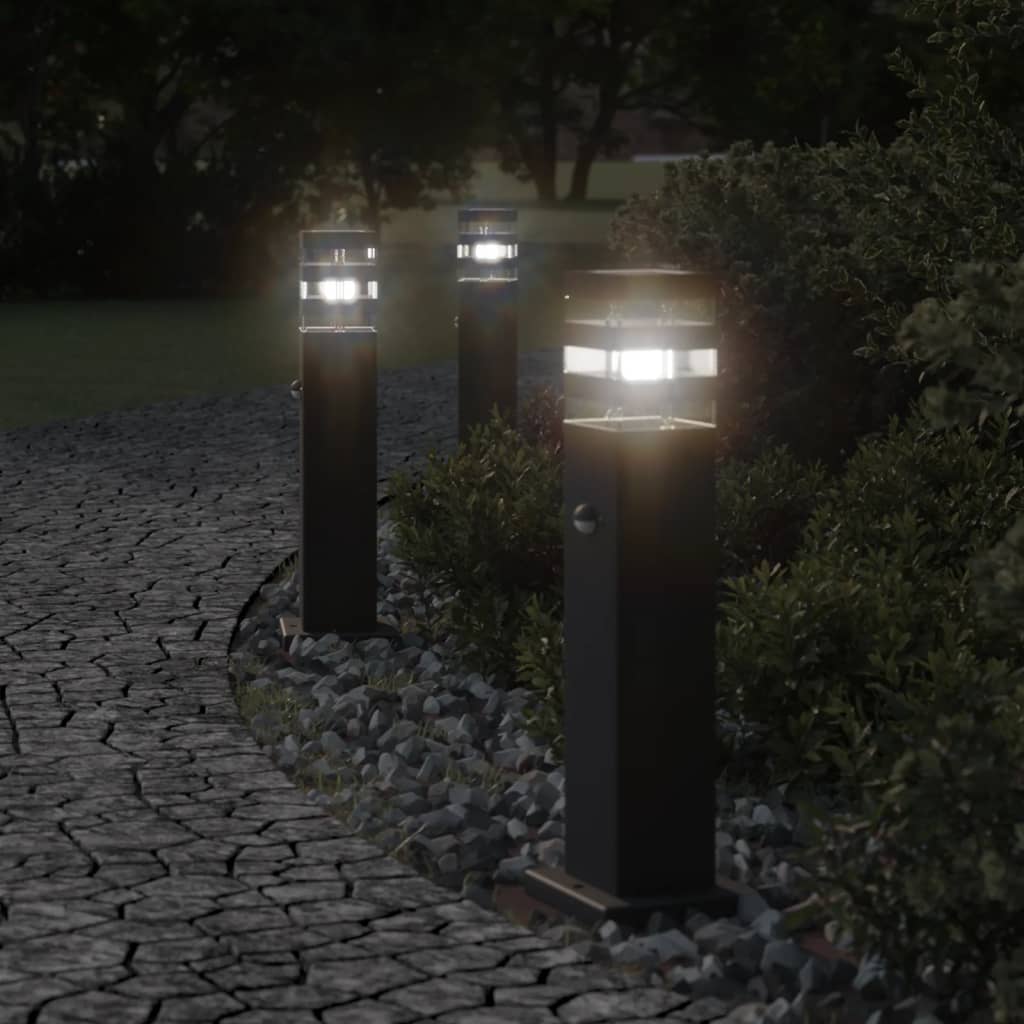 Lampade Terra Per Esterni Con Sensori 3pz Nere 50cm Alluminio