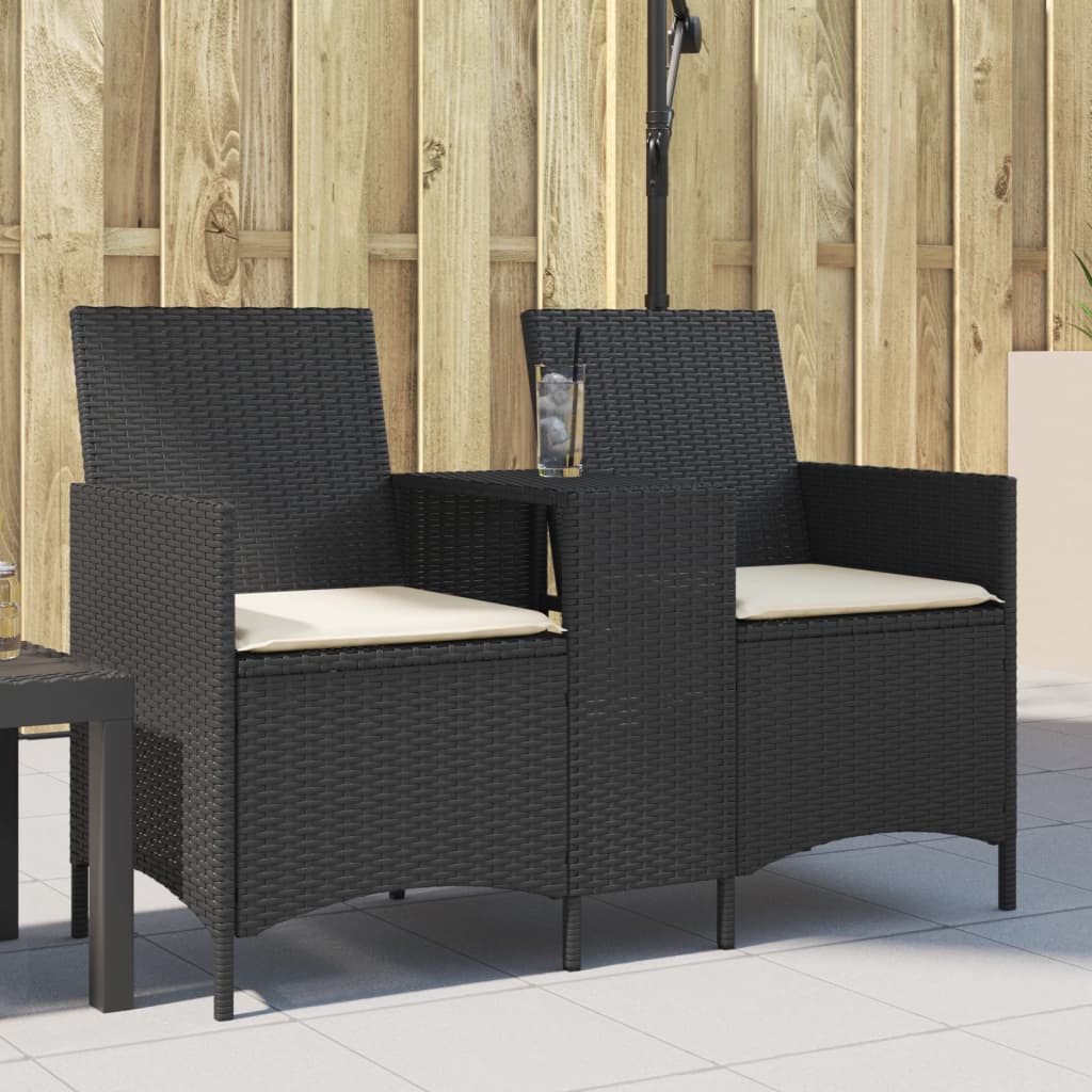 Divano Da Giardino A 2 Posti Tavolo Cuscini Nero In Polyrattan