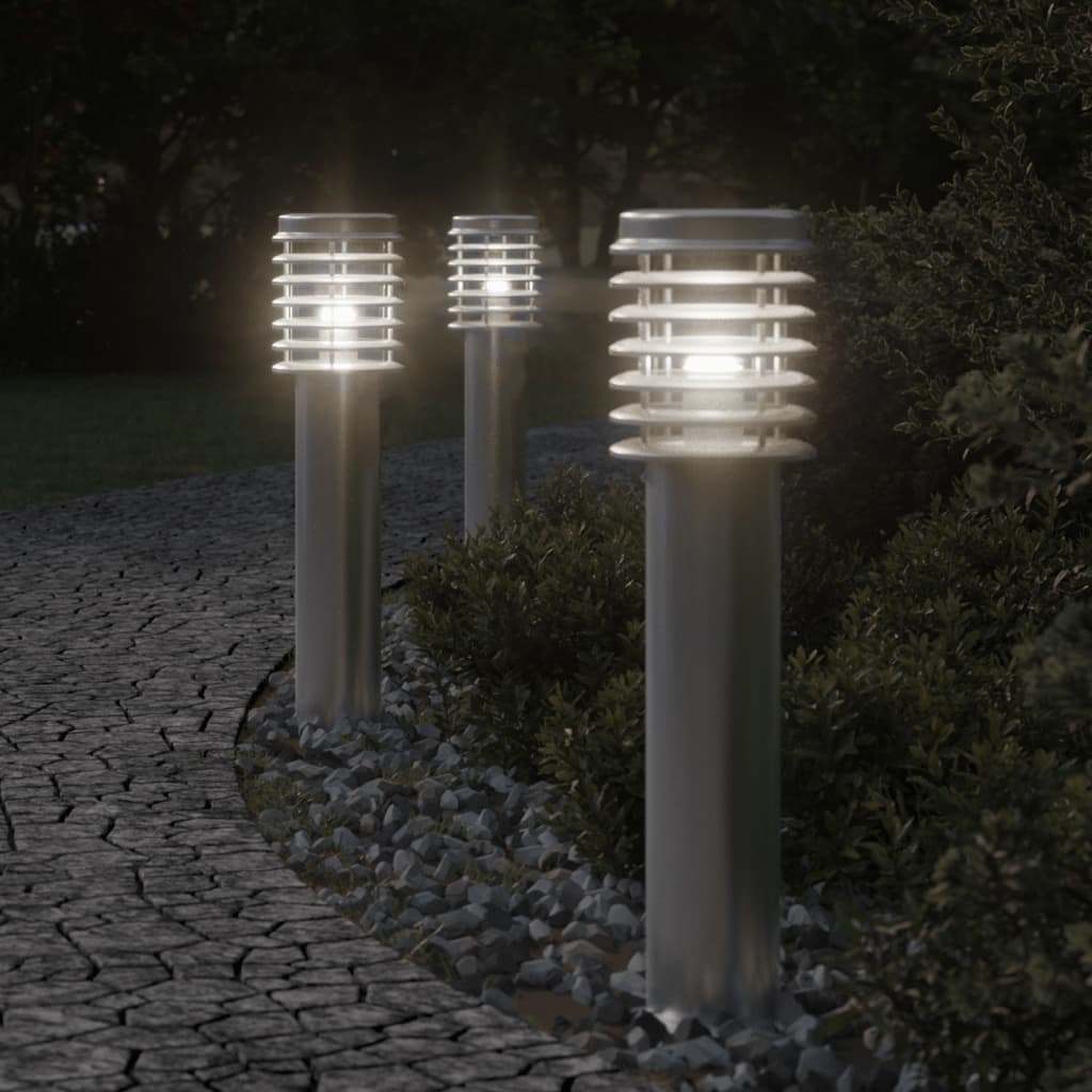 Lampade Da Terra Per Esterni 3 Pz Nere 60 Cm In Acciaio Inox