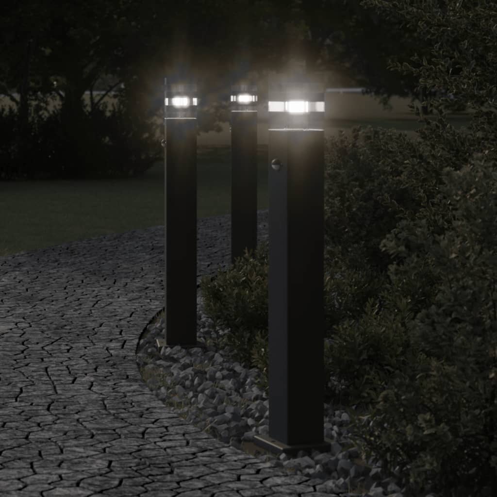 Lampada Da Terra Per Esterni Con Sensore Nera 80cm In Alluminio