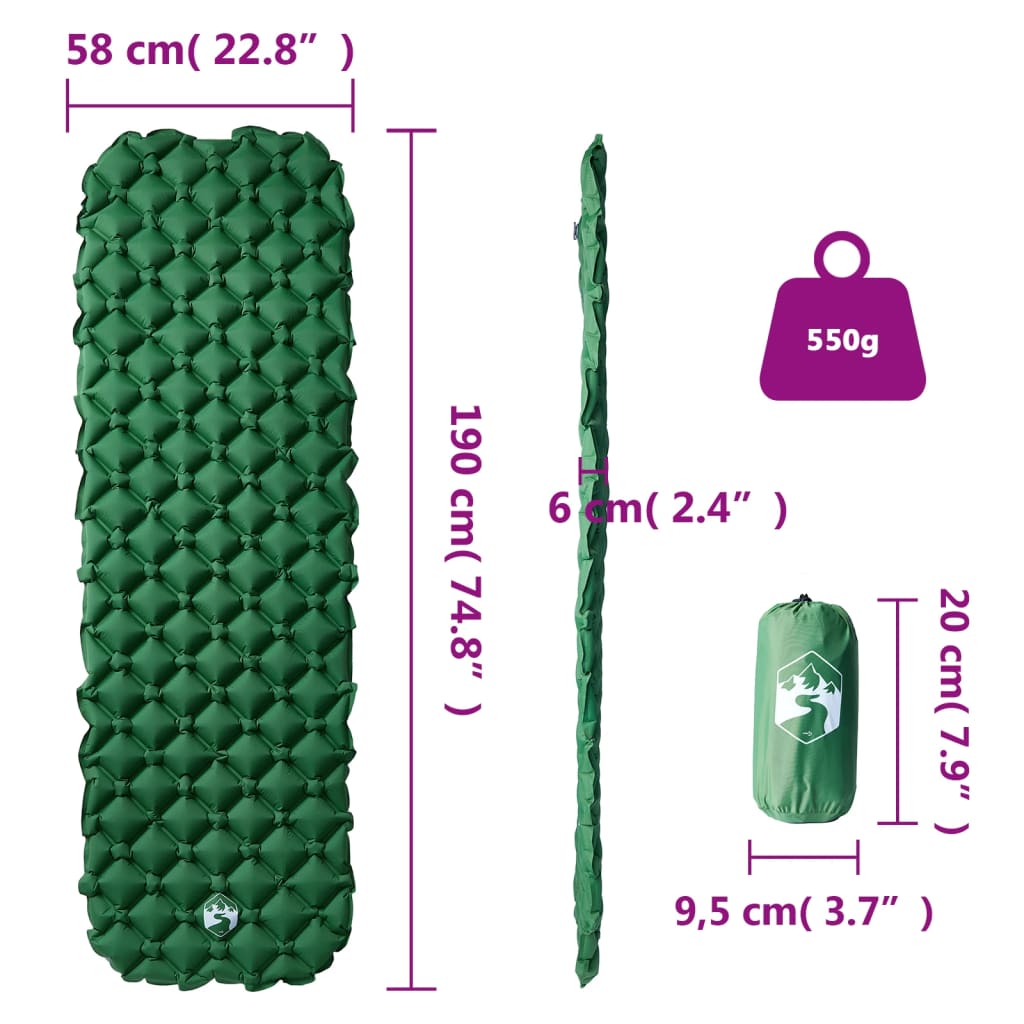 Materasso Da Campeggio Gonfiabile 1 Persona Verde 190x58x6 cm - Image 5
