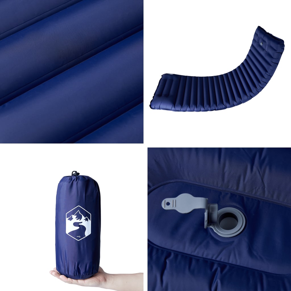 Materasso Campeggio Autogonfiabile Cuscini 1 Persona Blu Marino - Image 4