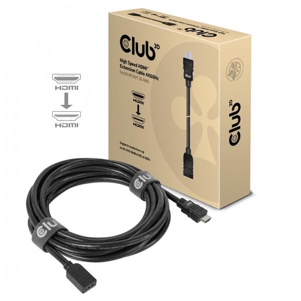 CLUB3D CAC-1325 cavo HDMI 5 m HDMI tipo A [Standard] Nero (High Speed Hdmi Extension - Cable 4K60Hz MF 5M16.4Ft 26 - Awg - Warranty: 12M)
