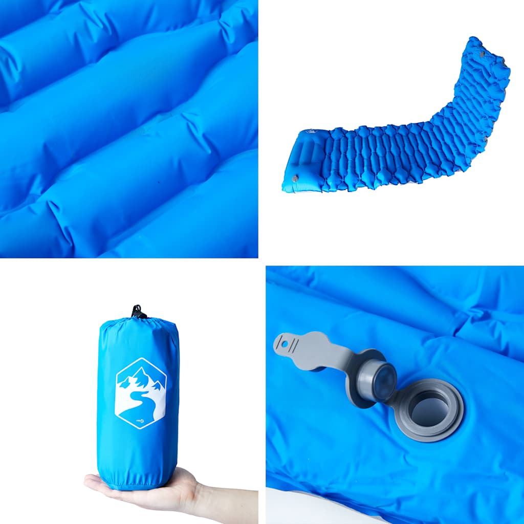 Materasso Da Campeggio Autogonfiabile Con Cuscini 1 Persona Blu - Image 4