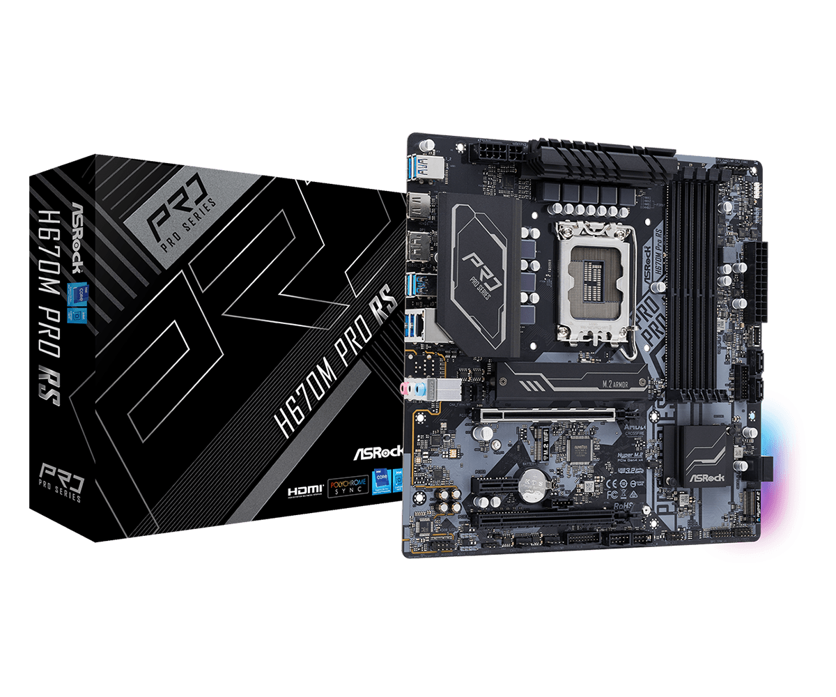 Asrock H670m Pro Rs - Motherboard - Micro Atx - Lga1700-Sockel - H670 Chipsatz - UsB-C Gen1, Usb 3,2 Gen 1, Usb 3,2 Gen 2 - Gigabit Lan - OnboarD-Gra
