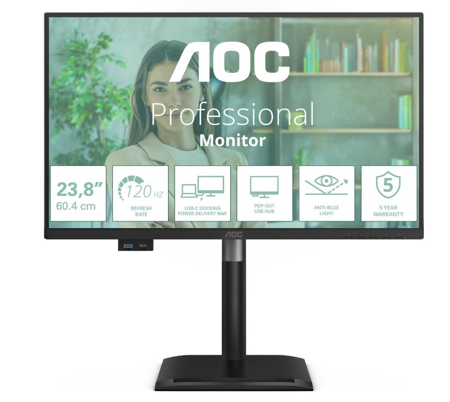 Aoc 24p4cv LeD-Monitor 60,5?cm (23,8") Full Hd – Hdmi/dp/usb?c/lan – Schwarz