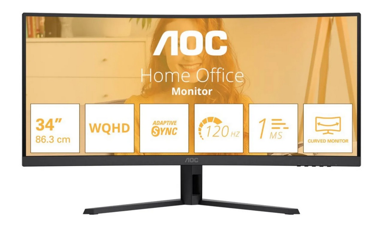 Aoc BasiC-Line Cu34b3e - B3 Series - LeD-Monitor - Gebogen - 86.36 Cm (34") - 3440 X 1440 Wqhd @ 120 Hz - Va - 300 Cd/m² - 3500:1 - Hdr10 - 1 Ms - hd