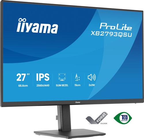 Iiyama Prolite Xb2793qsU-B1 27" Qhd IpS-Monitor 2560x1440 Hdmi Dp UsB-Hub Schwarz