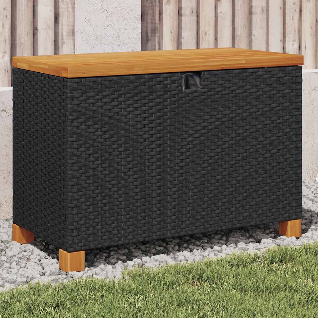 Contenitore Giardino Nero 80x40x48 Cm Polyrattan E Legno Acacia