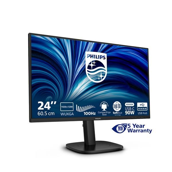 Philips Serie 3000 24B2U3301D/00 Monitor PC 61,2 cm [24.1] 1920 x 1200 Pixel WUXGA LCD Nero (Philips 24B2U3301D - Monitor a LED - 24 - 1920 x 1200 WUXGA @ 100 Hz - IPS - 300 cd/m? - 1500:1 - 4 ms - H