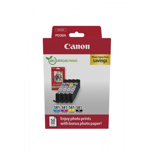 Canon 2106C006 cartuccia d'inchiostro 4 pz Originale Nero, Ciano, Magenta, Giallo (CANON CLI-581 Ink Cartridge BK/C/M/Y P)