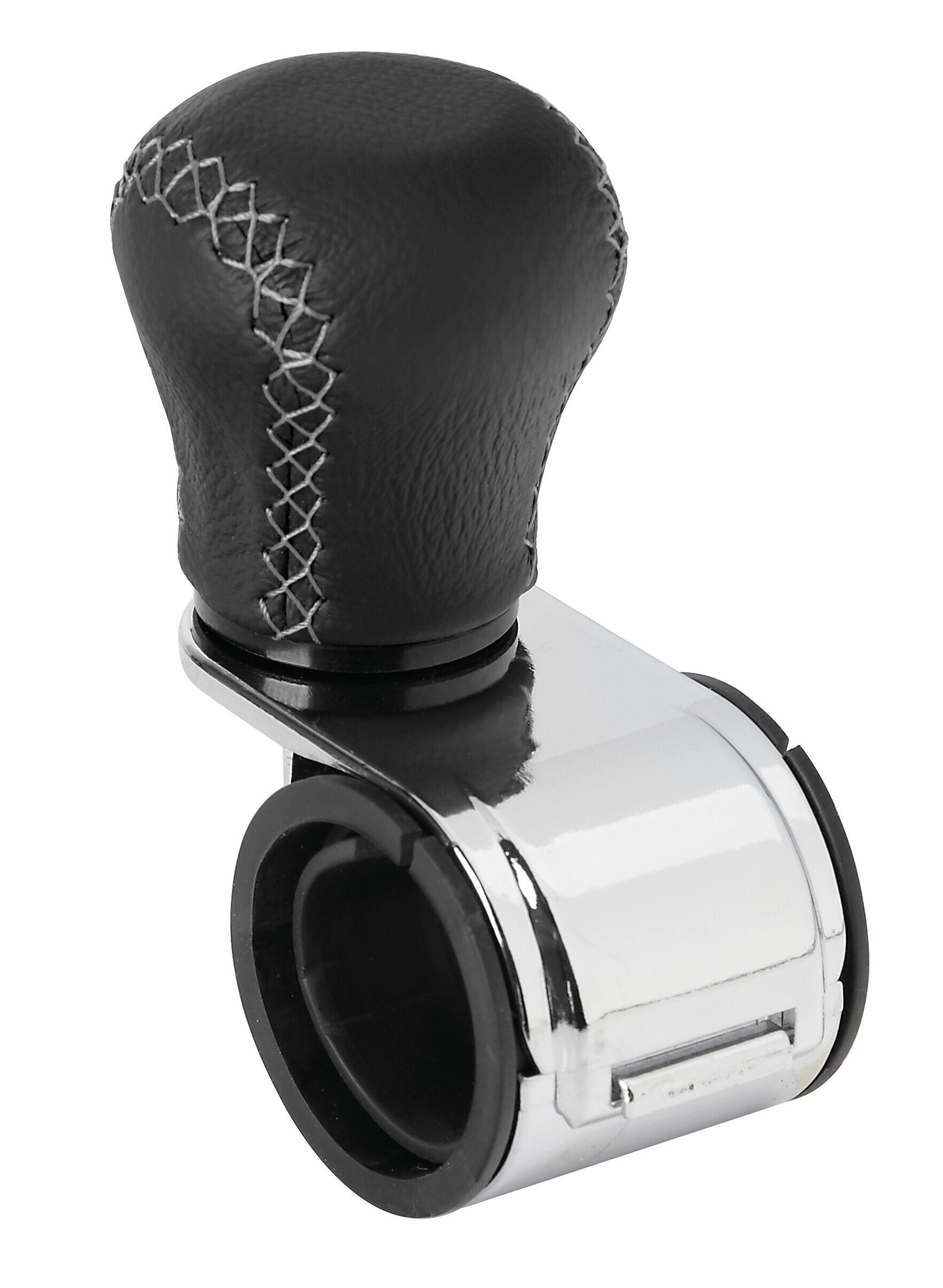 Revolve, pomello volante in pelle con cuciture silver, staffa cromata