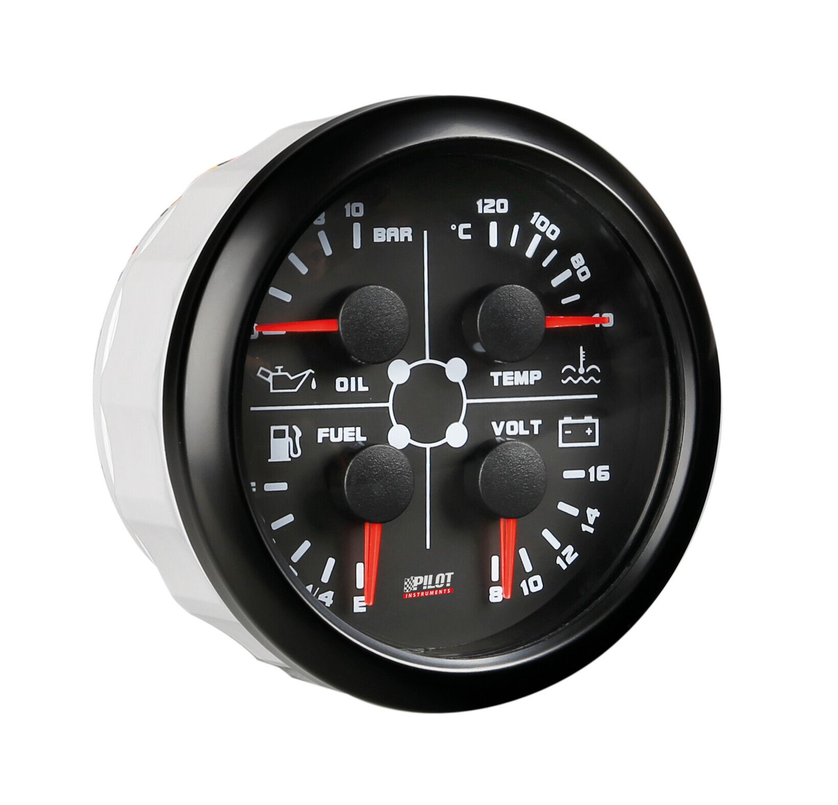 Black Analogue Gauge Series, Manometro 4 in 1 - Ø 3 3/8” (85 mm)