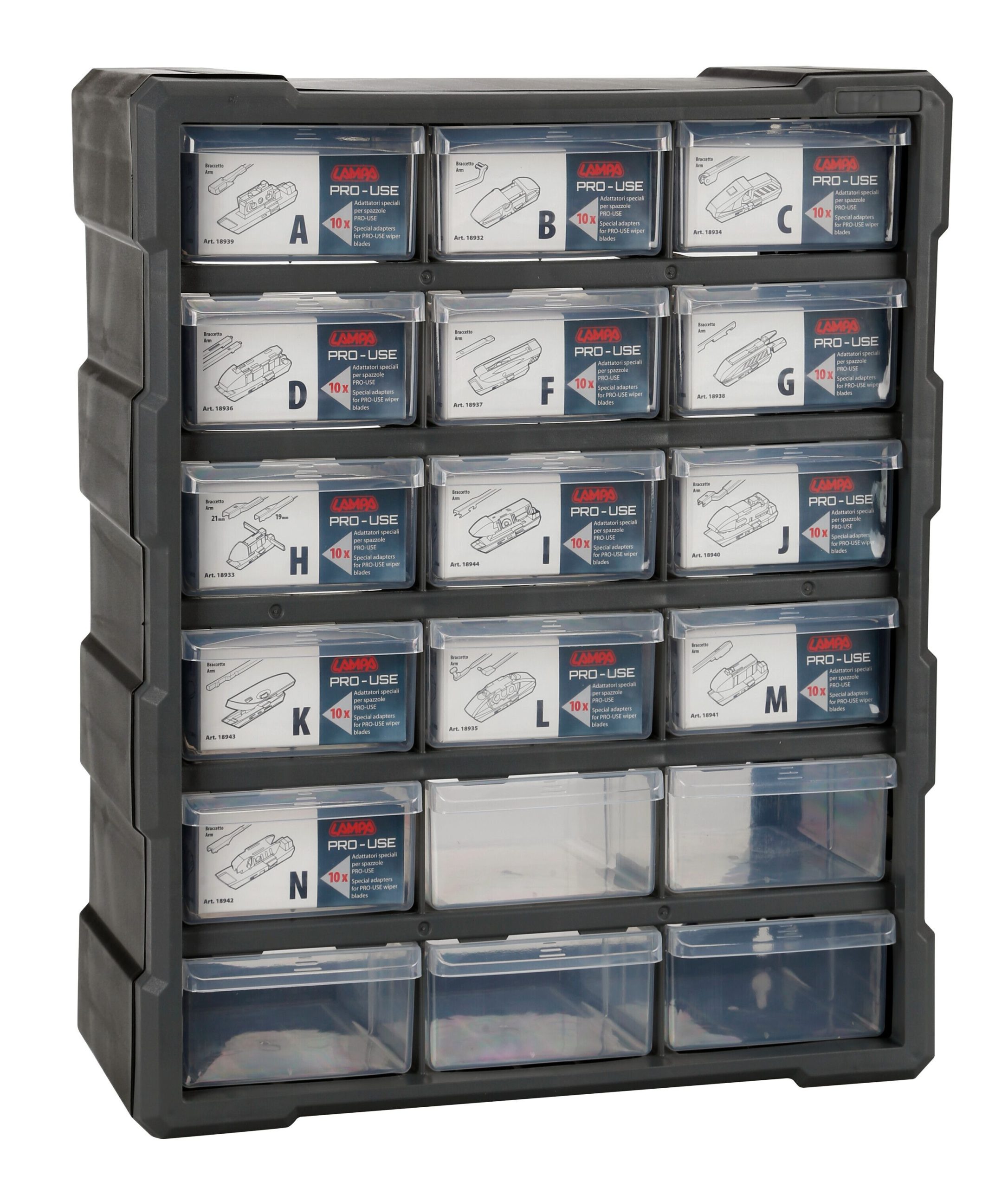 Dispenser a 18 cassetti con 130 adattatori