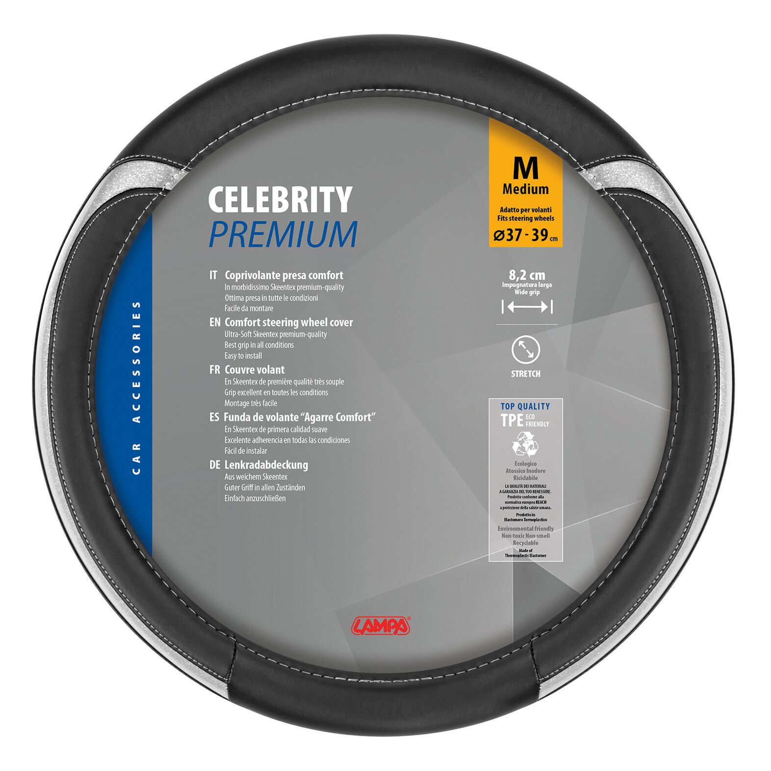 Celebrity, coprivolante in Skeentex - M - Ø 37/39 cm - Argento