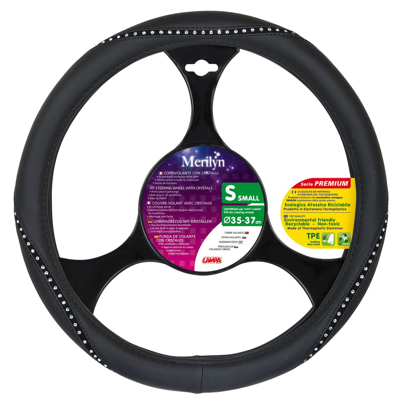 Merilyn, coprivolante in Skeentex con cristalli - S - Ø 35/37 cm - Clear