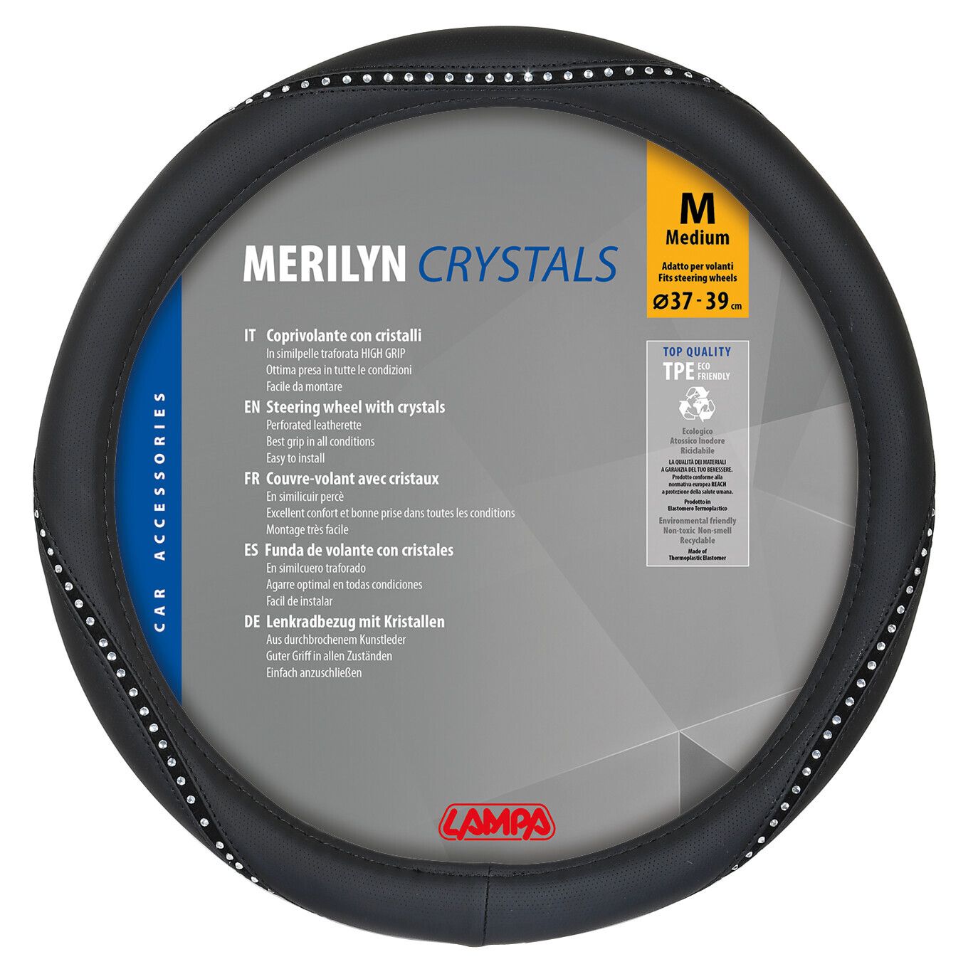 Merilyn, coprivolante in Skeentex con cristalli - M - Ø 37/39 cm - Clear