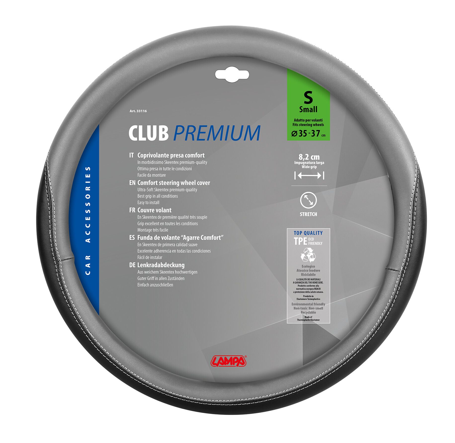 Club, coprivolante in Skeentex - S - Ø 35/37 cm - Nero/Grigio