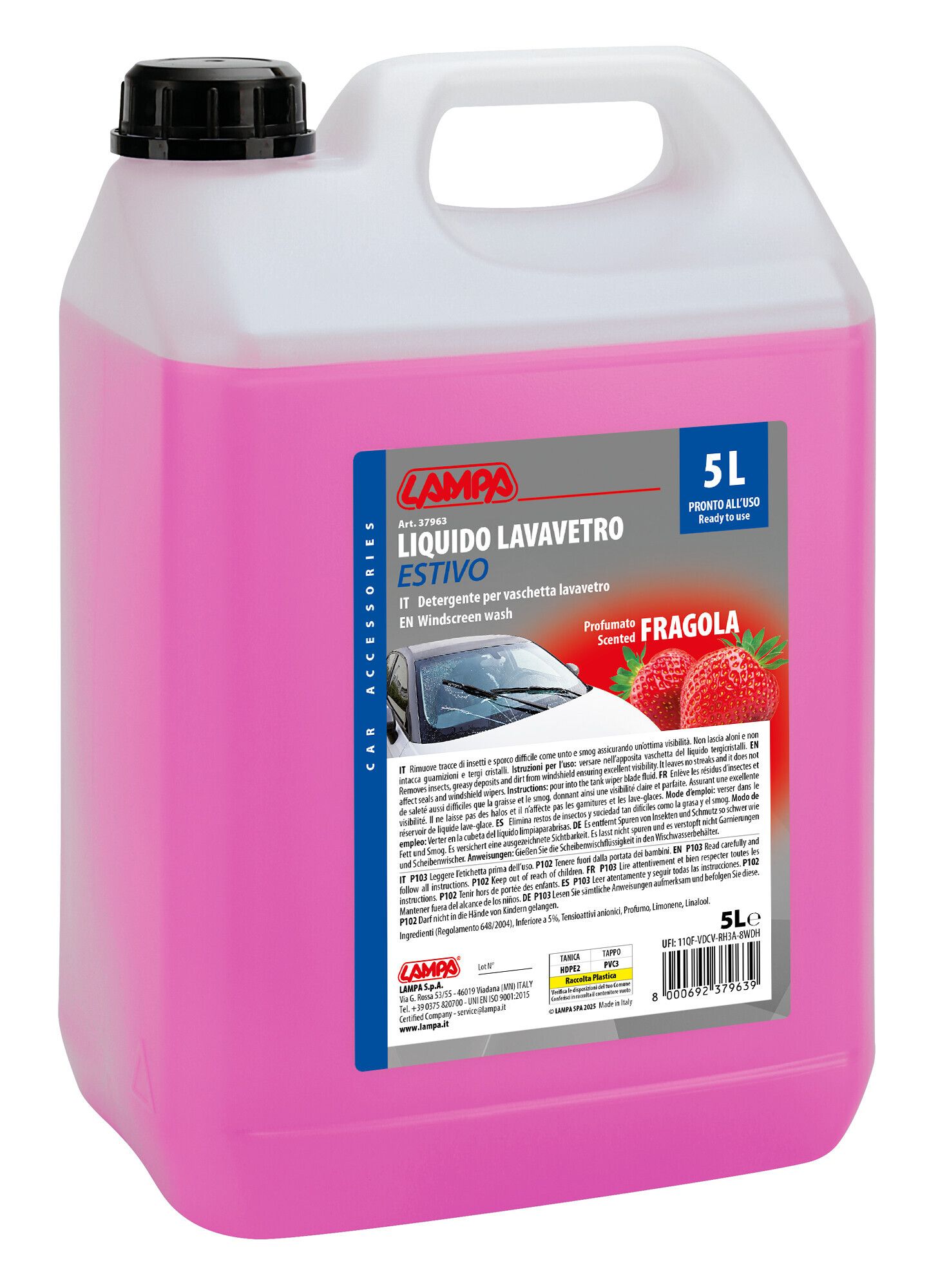 Liquido lavavetro estivo profumato, pronto all'uso - Fragola - 5000 ml