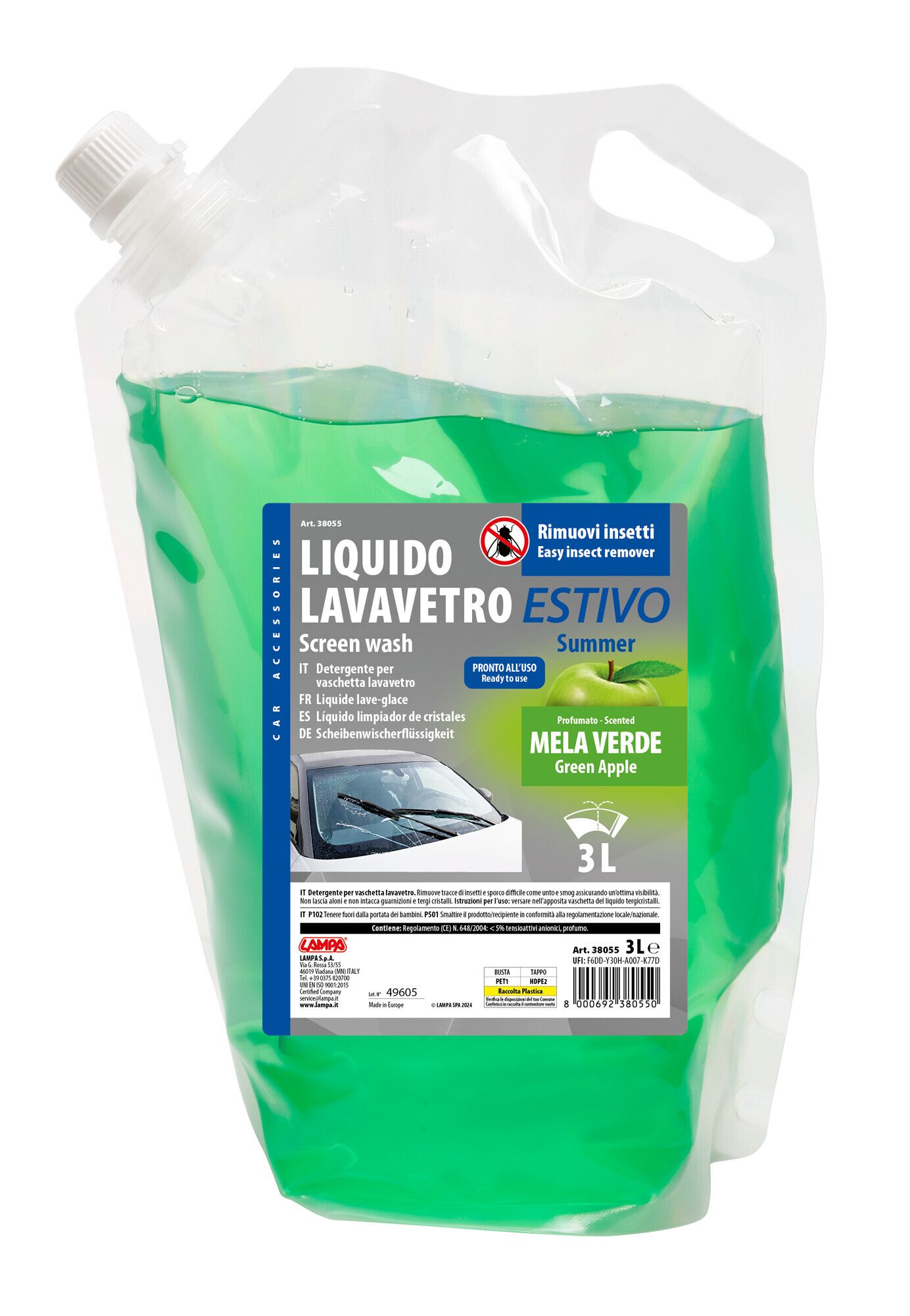 Liquido lavavetro estivo, pronto all'uso - 3000 ml - Mela verde