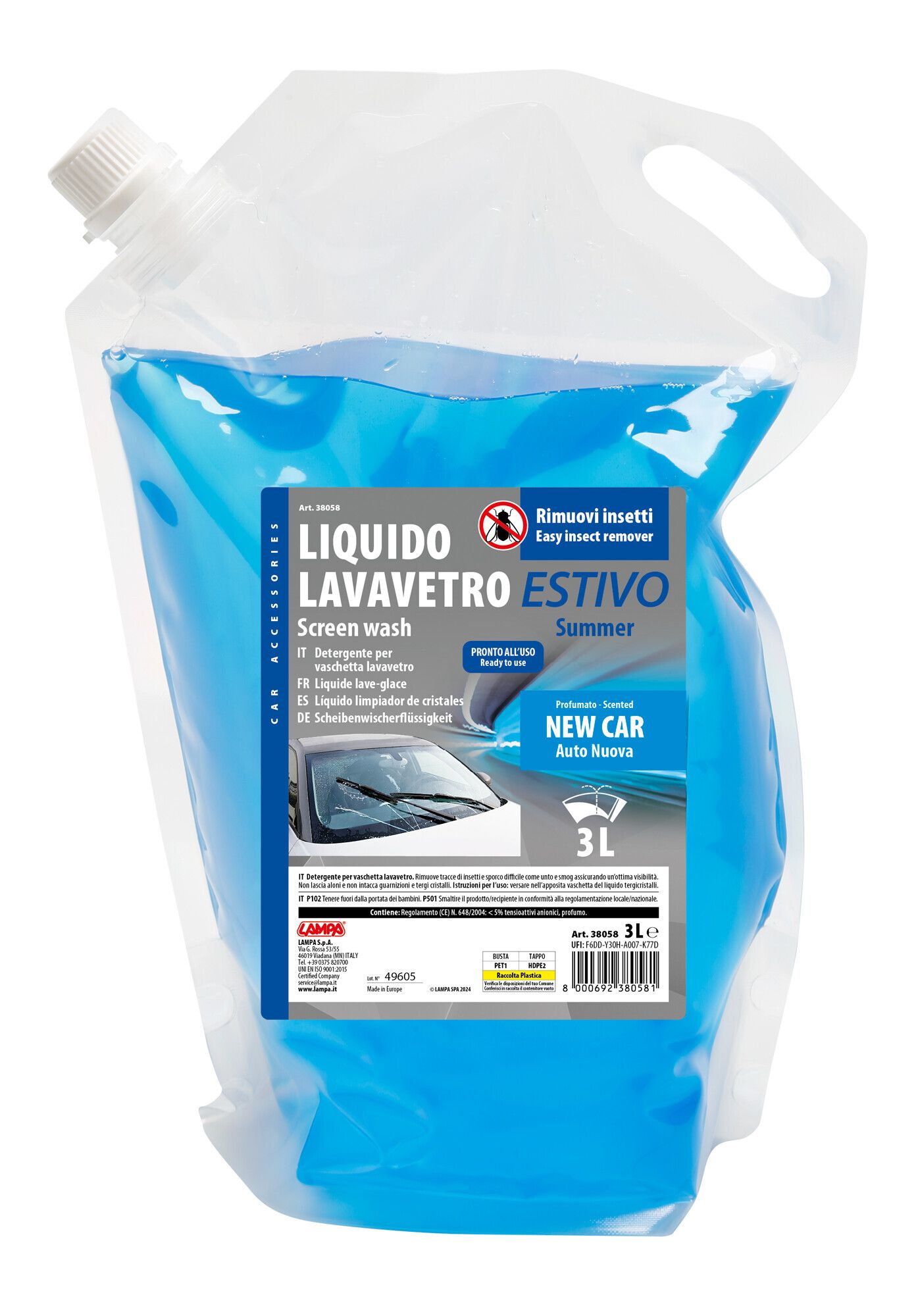 Liquido lavavetro estivo, pronto all'uso - 3000 ml - New car