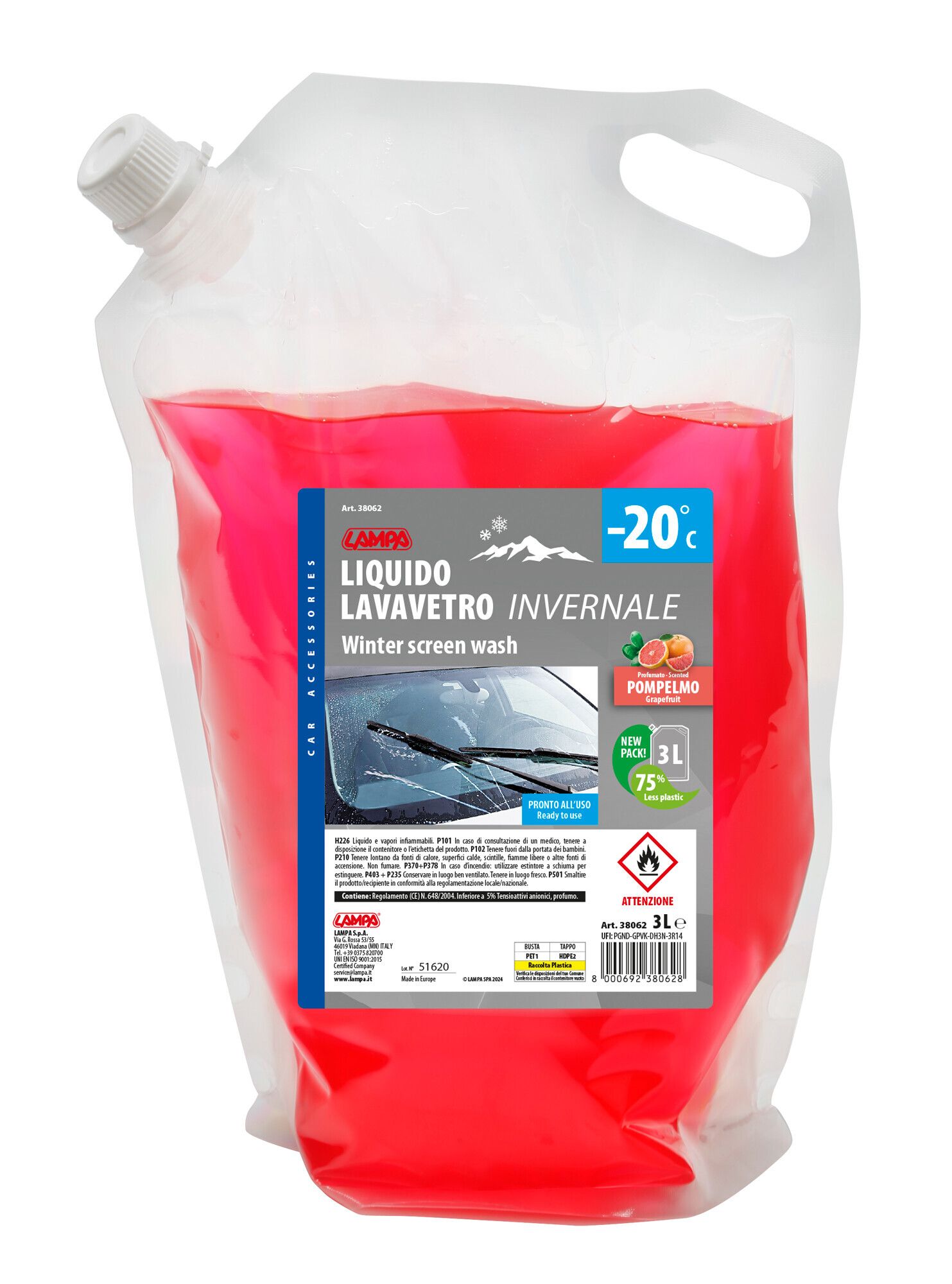 Liquido detergente cristalli, pronto all'uso (-20°C) - 3000 ml - Pompelmo
