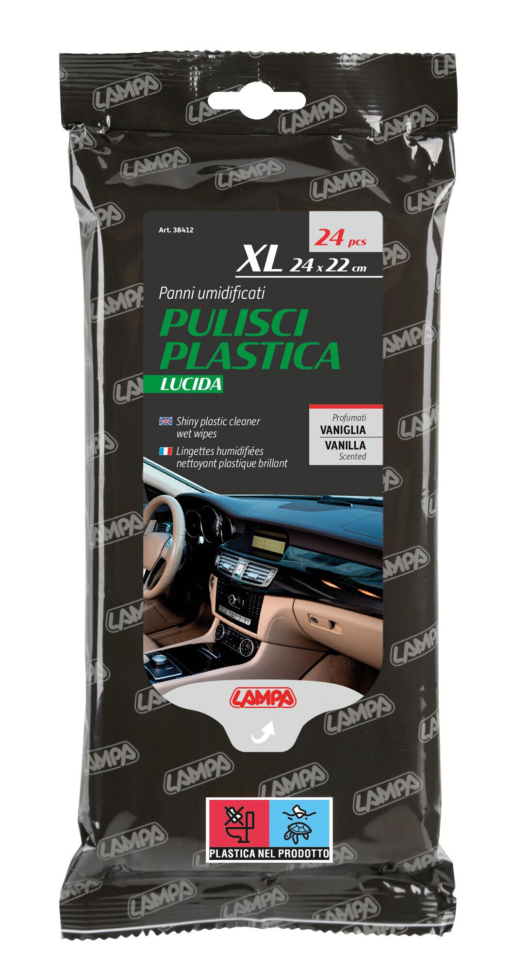 Panni umidificati pulisci plastica lucida - 24 pz - 24x22 cm