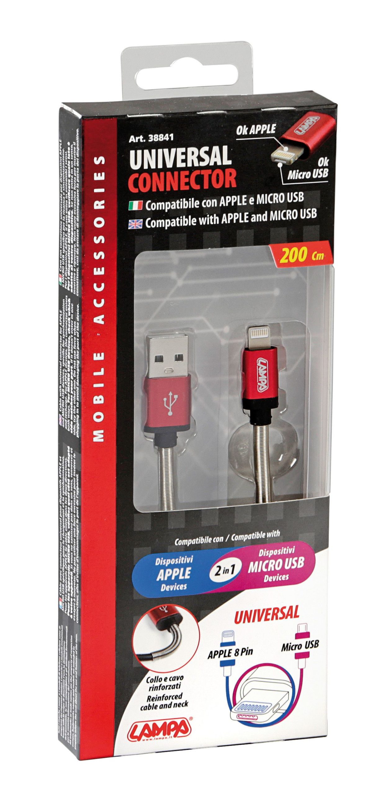 Cavo Universal, Usb > Apple 8 pin / Micro Usb - 200 cm - Nero - Image 5