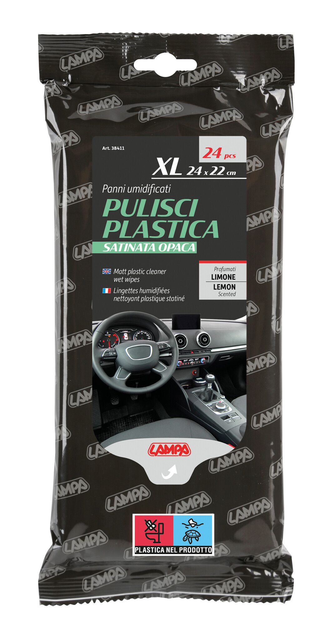 Panni umidificati pulisci plastica satinata opaca - 24 pz - 24x22 cm