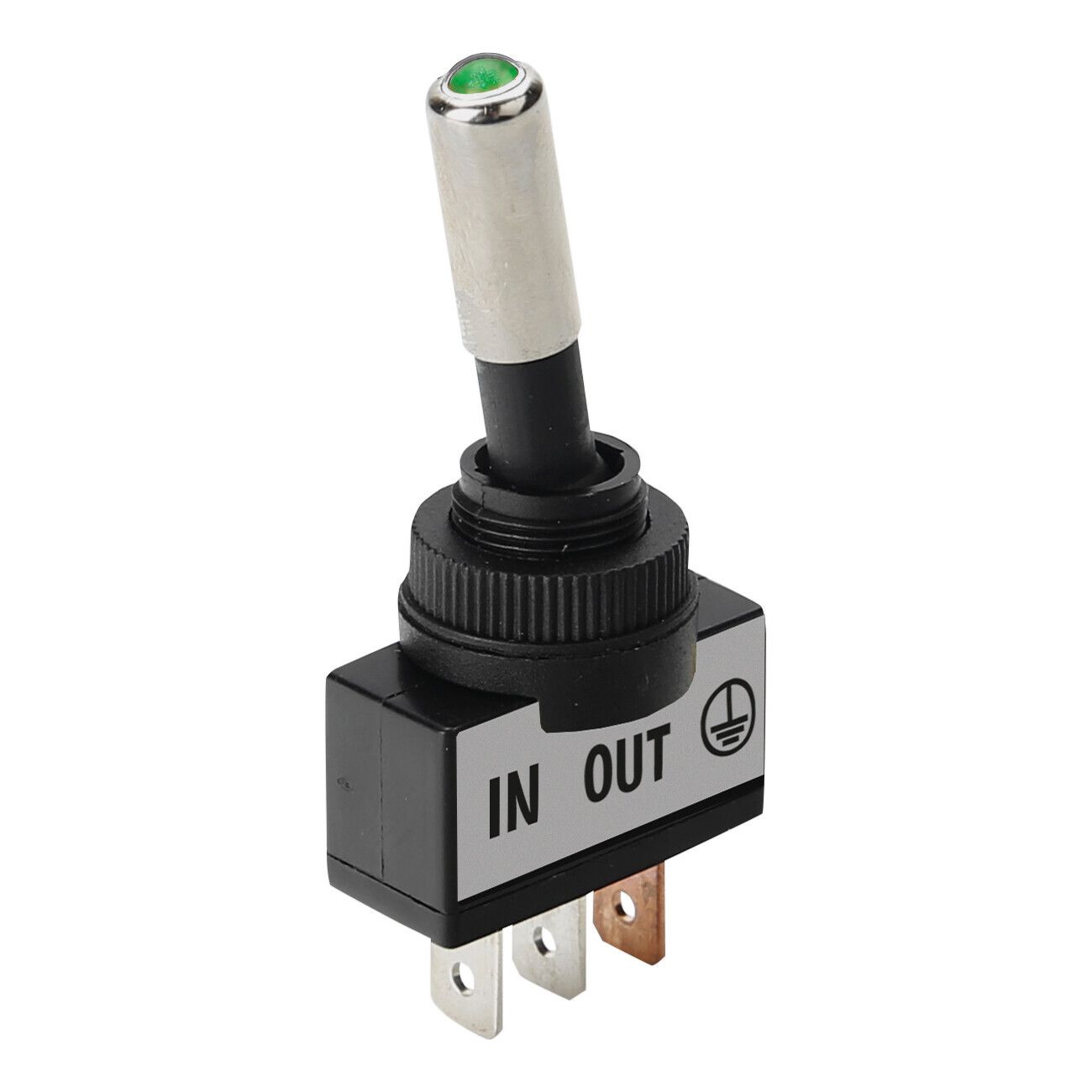 Interruttore a leva tipo Racing, in alluminio con spia a Led - 12/24V - Verde - 20A
