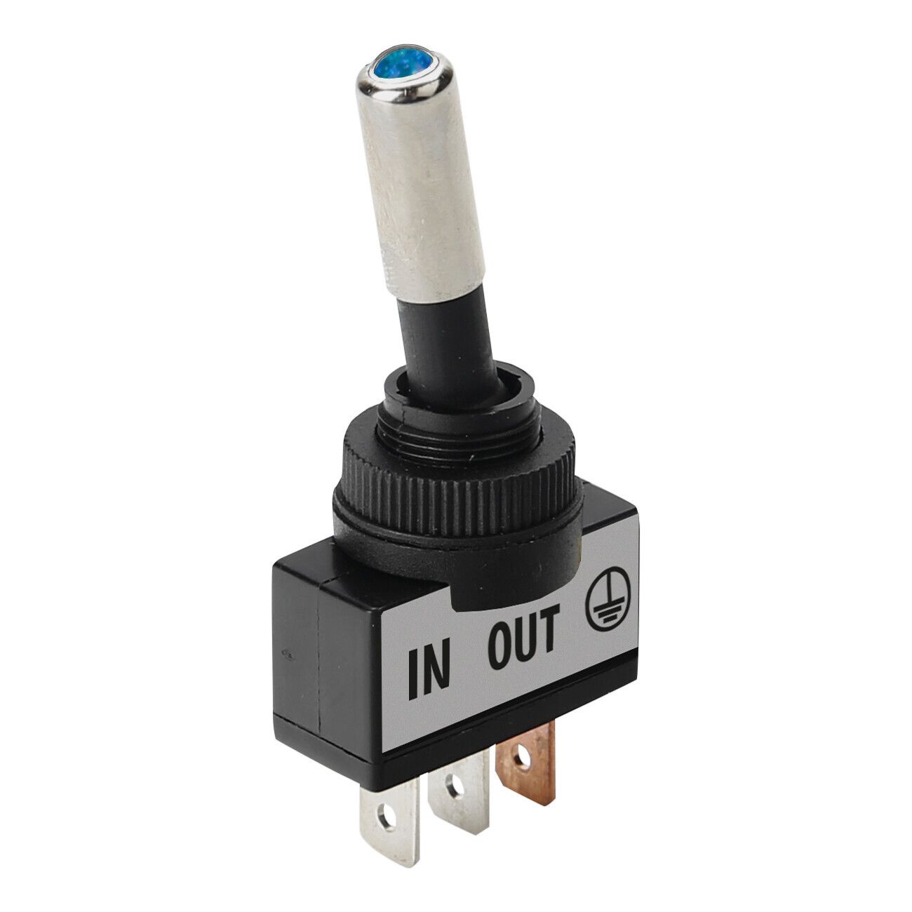 Interruttore a leva tipo Racing, in alluminio con spia a Led - 12/24V - Blu - 20A