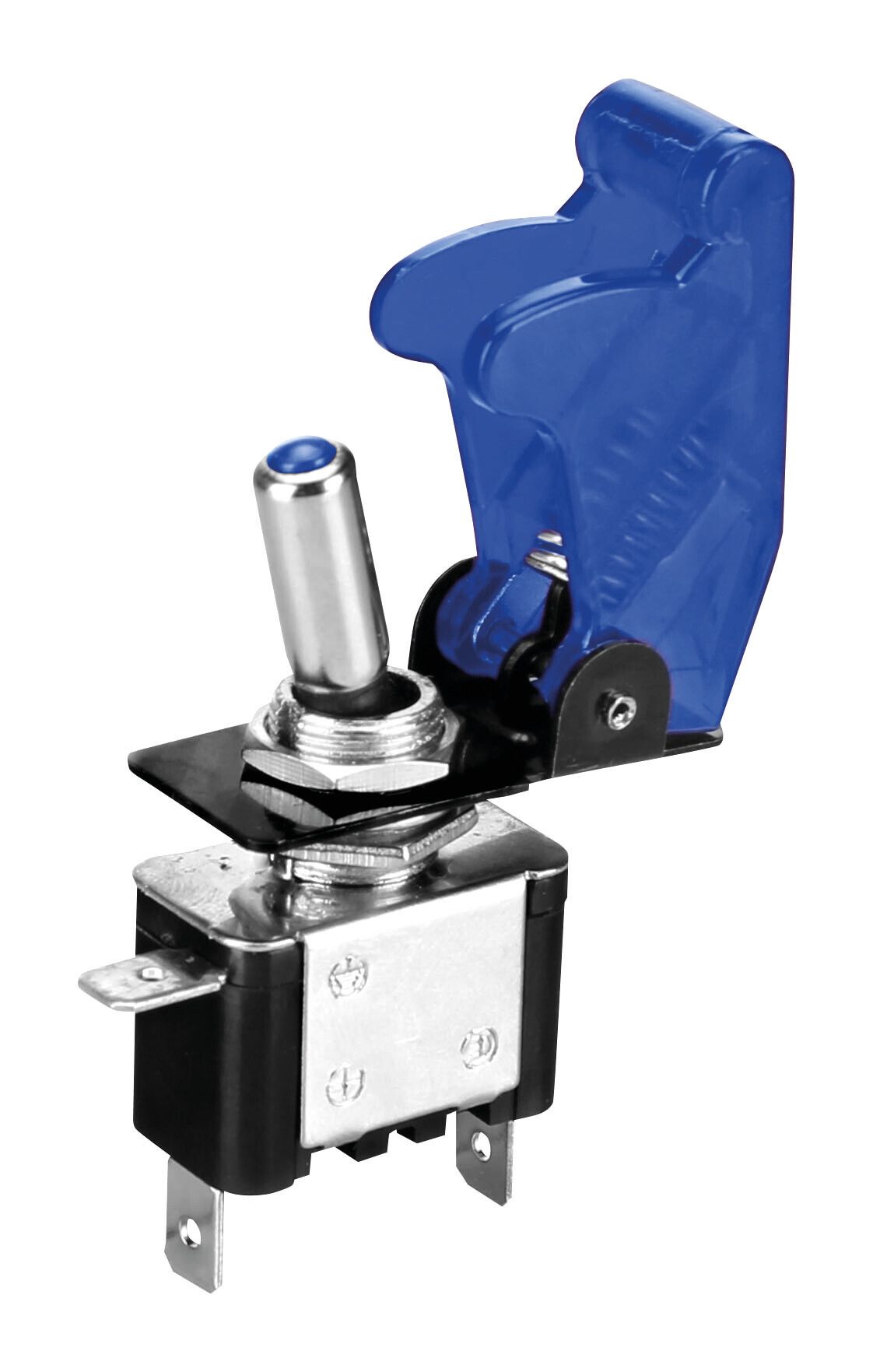 Interruttore a leva con sicura, in alluminio con spia a Led - 12/24V - Blu - 20A
