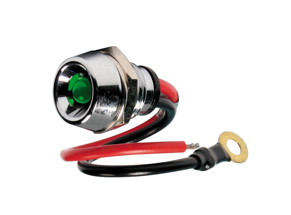 Spia a Led, in ottone cromato - 12/24V - Verde - 15A