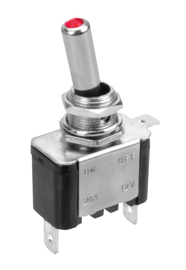 Interruttore a leva, in alluminio con spia a Led - 12/24V - Rosso - 20A