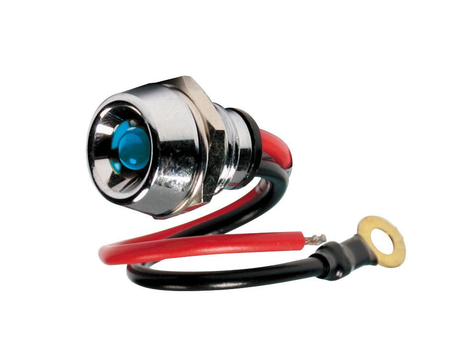 Spia a Led, in ottone cromato - 12/24V - Blu - 15A
