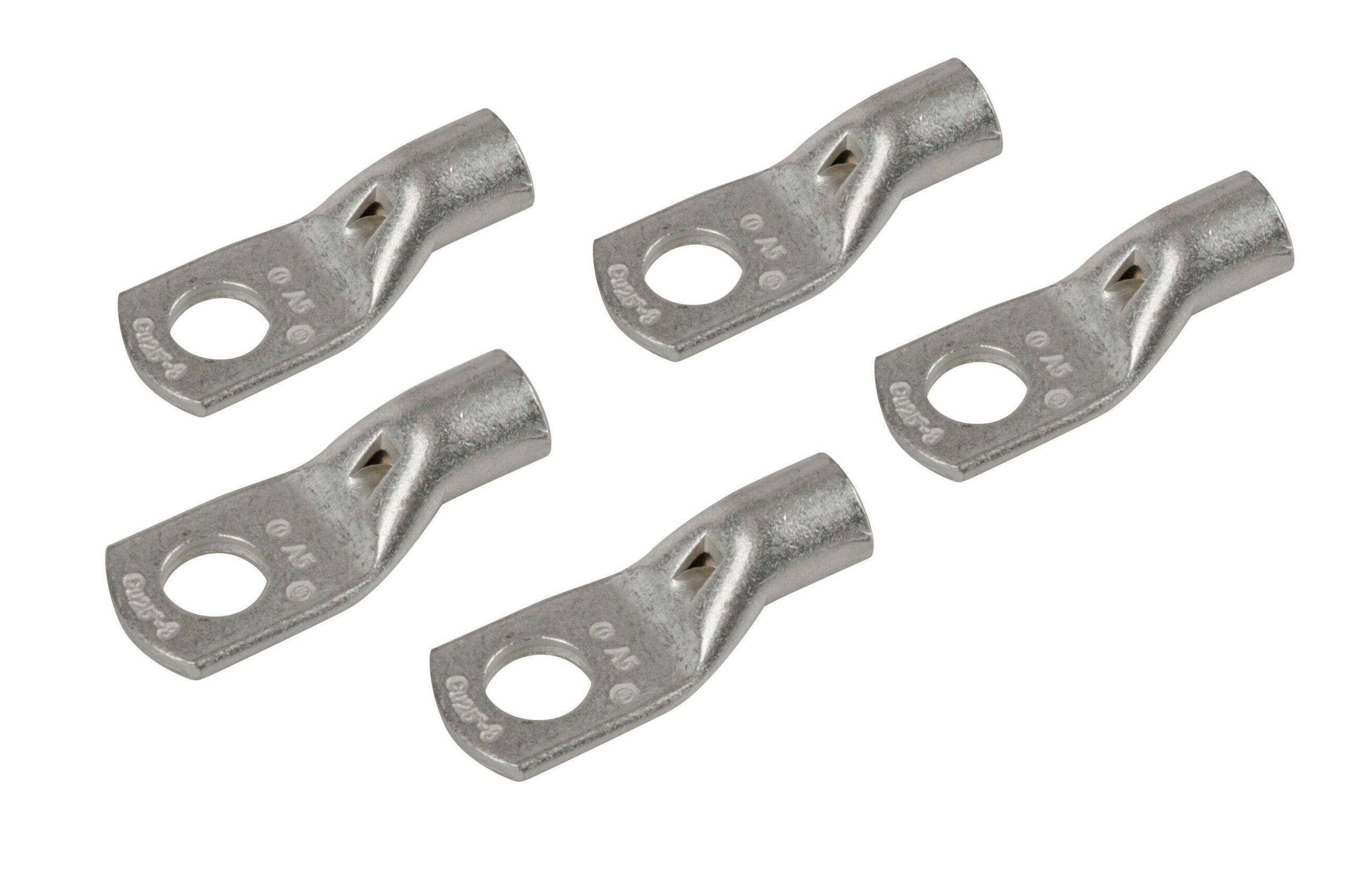 Set 5 pz capicorda da graffare in rame stagnato - sezione 25 mm² - foro 8 mm