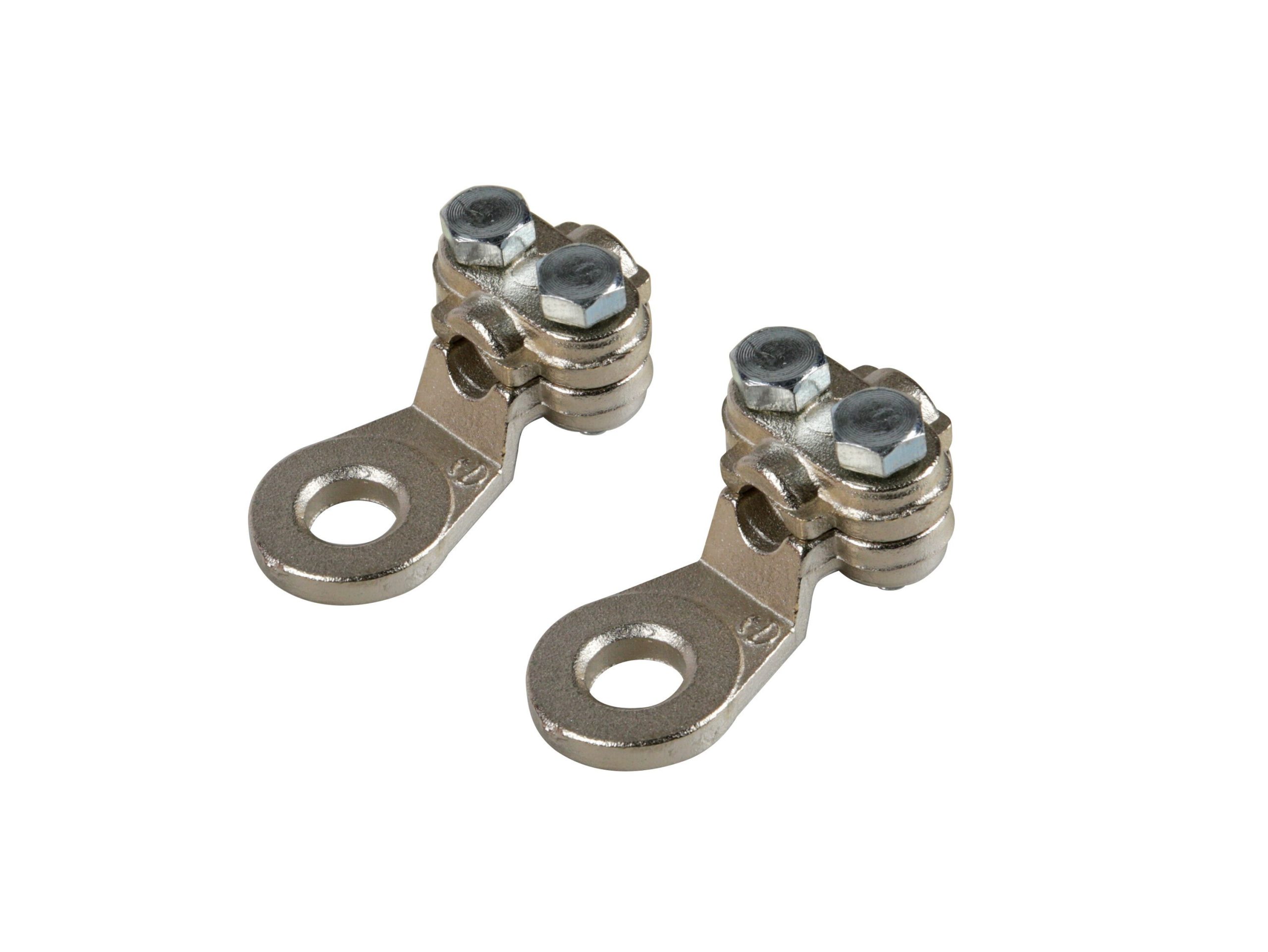 Set 2 pz capicorda di potenza in ottone nichelato, con fissaggio cavo a piastrina - Sezione 25 mm², foro 8 mm