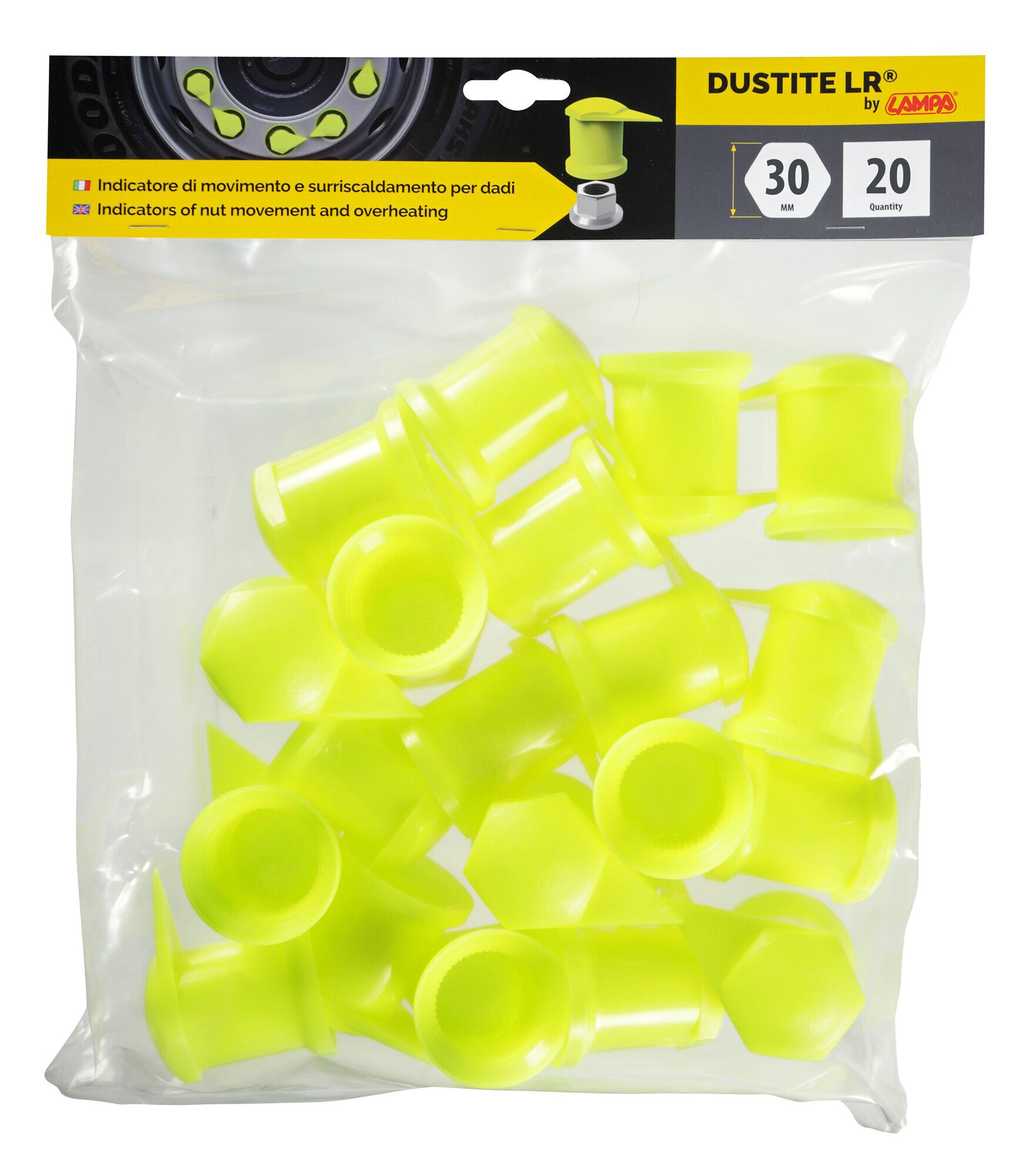 Dustite LR®, indicatori di serraggio per dado ruota con cappuccio antipolvere, set 20 pz - 30 mm - Giallo fluo - Image 5