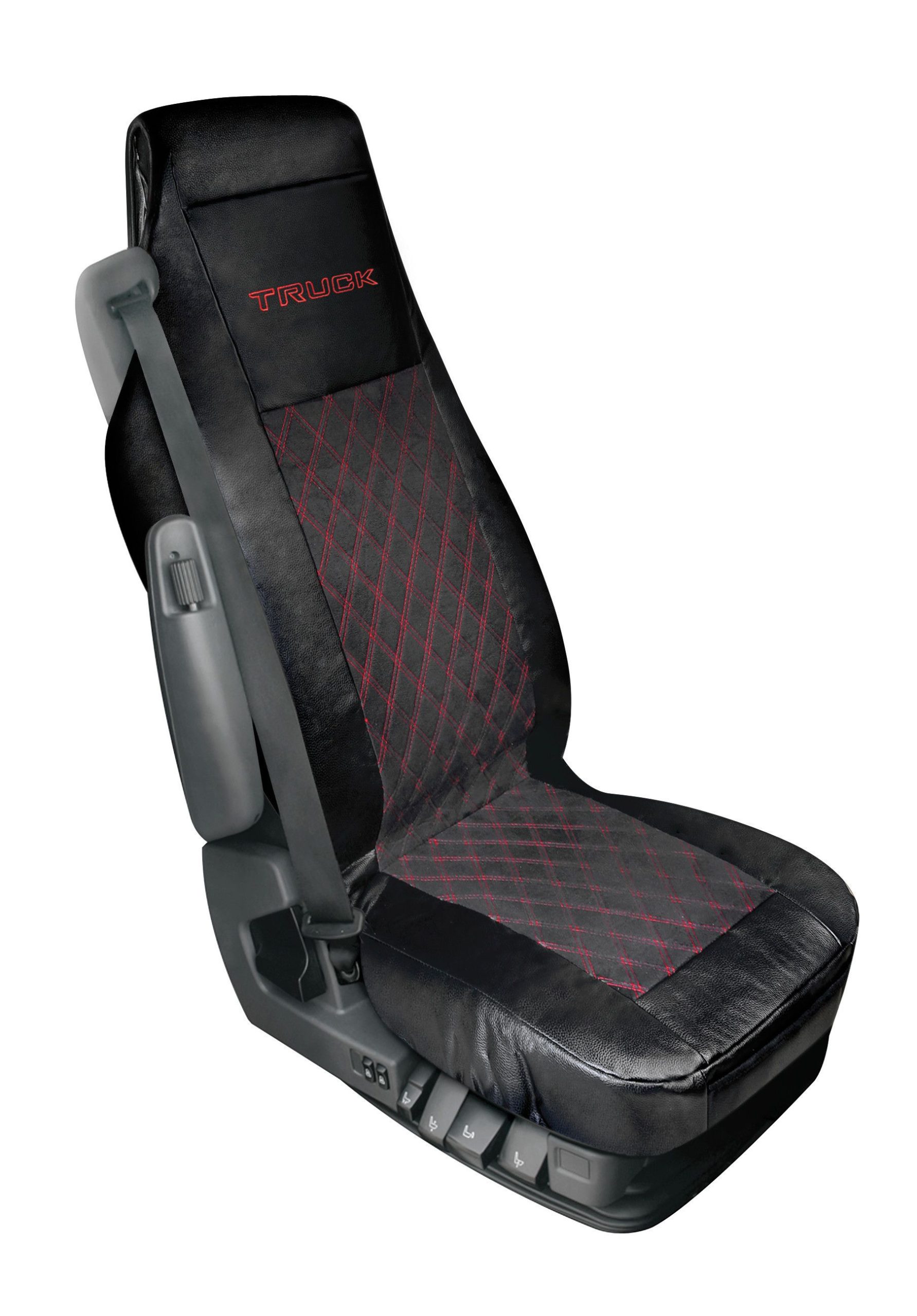 Mirian, coprisedile in Skeentex e suede trapuntato - Nero/Rosso