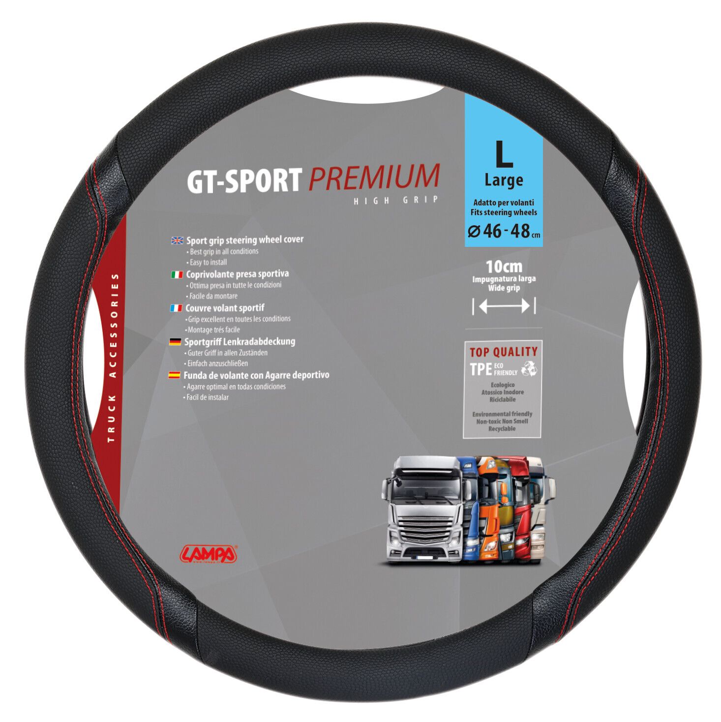 GT-Sport, coprivolante in Skeentex - L - Ø 46/48 cm - Nero/Rosso