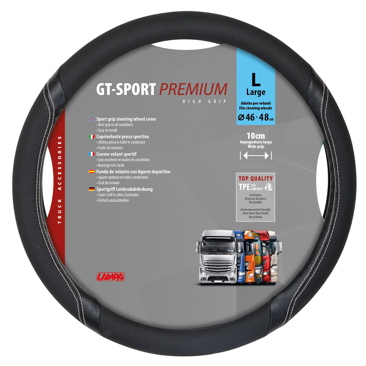 GT-Sport, coprivolante in Skeentex - L - Ø 46/48 cm - Nero/Argento
