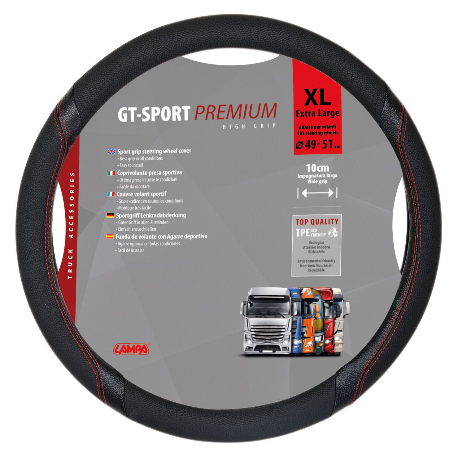 GT-Sport, coprivolante in Skeentex - XL - Ø 49/51 cm - Nero/Rosso