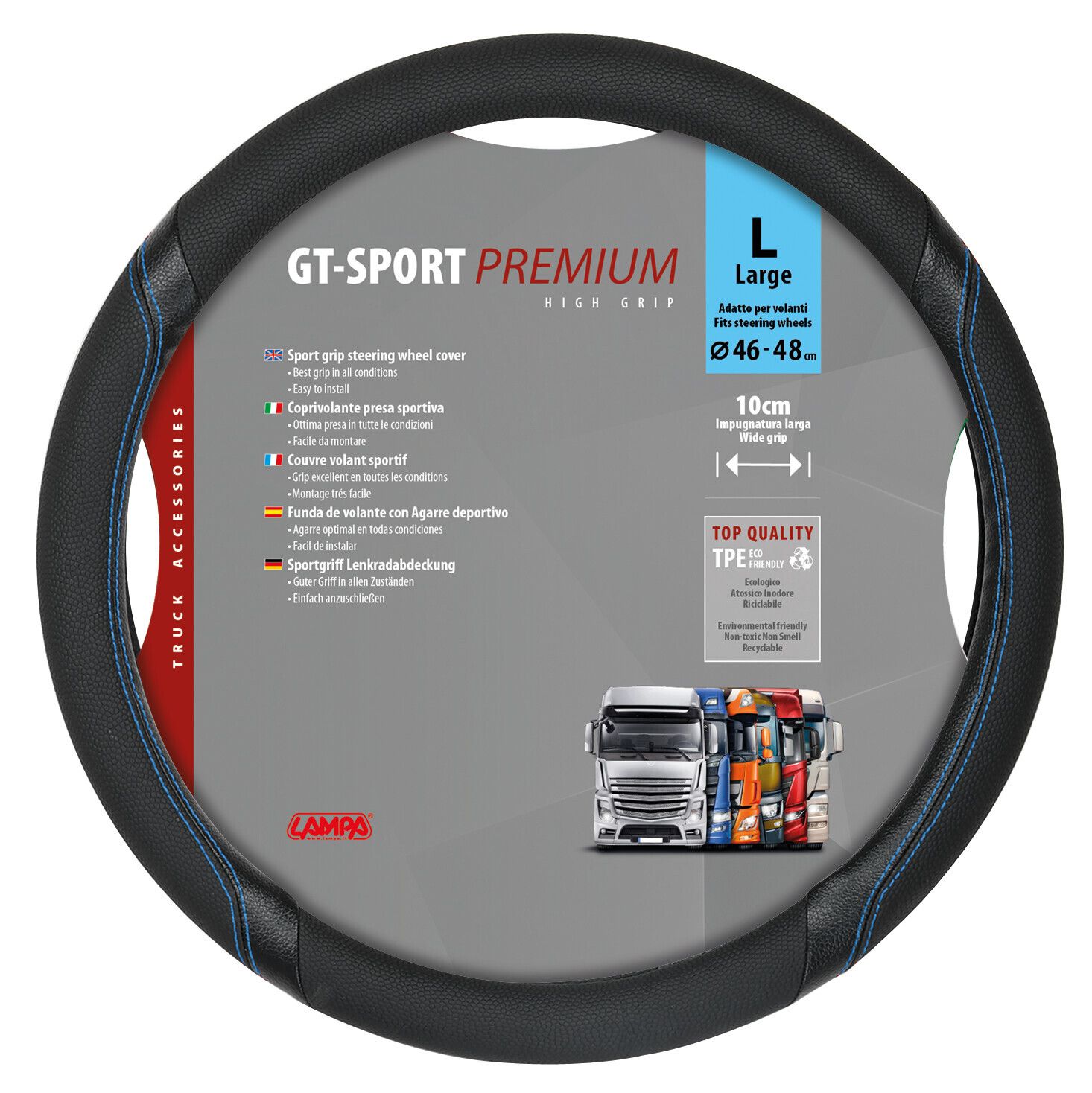 GT-Sport, coprivolante in Skeentex - L - Ø 46/48 cm - Nero/Blu