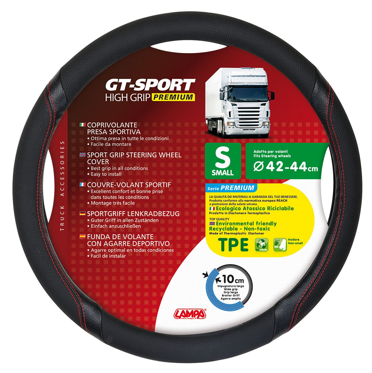 GT-Sport, coprivolante in Skeentex - S - Ø 42/44 cm - Nero/Rosso