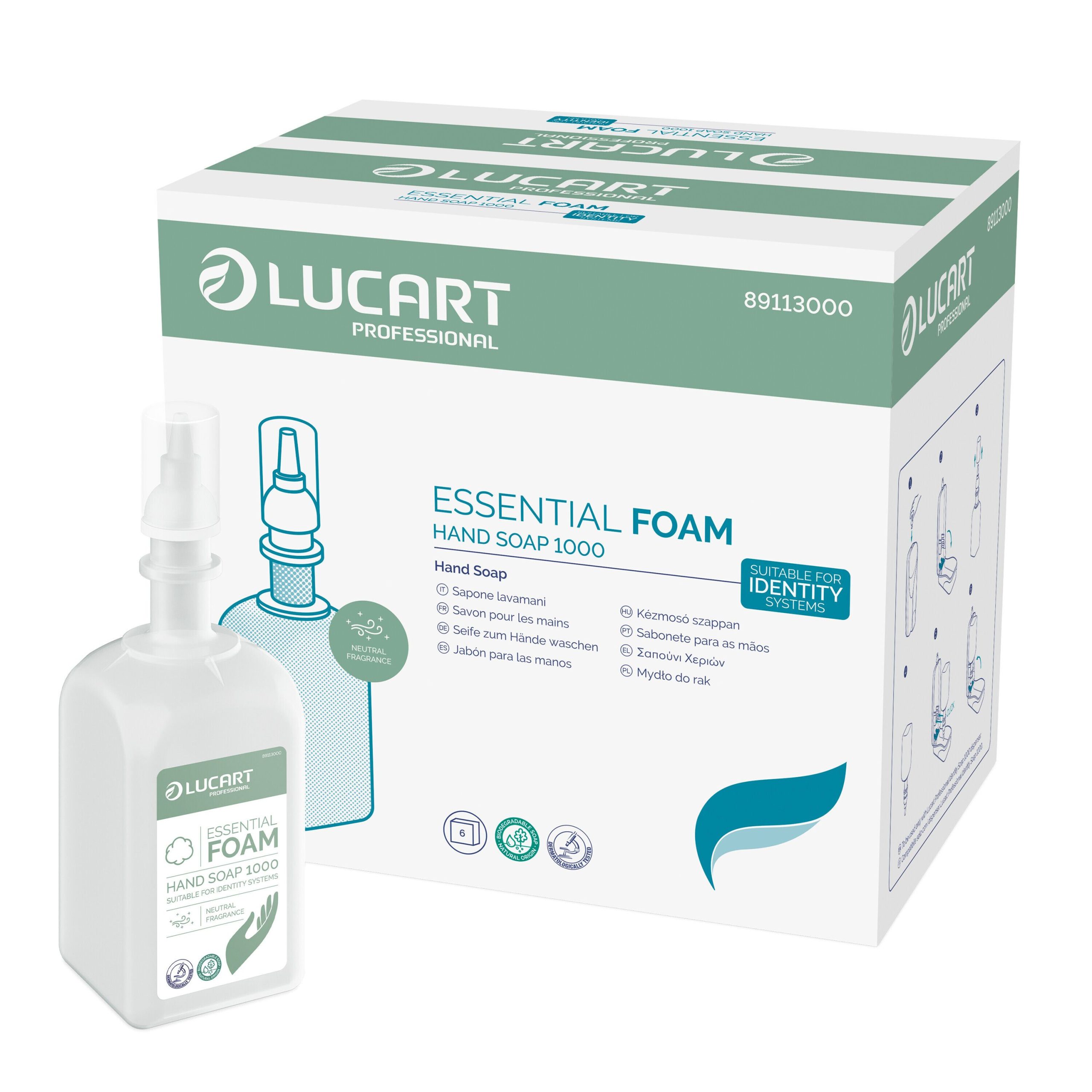 Lucart Essential Foam Hand Soap 1000, sapone in schiuma da 1 litro - Conf. da 6 ricariche