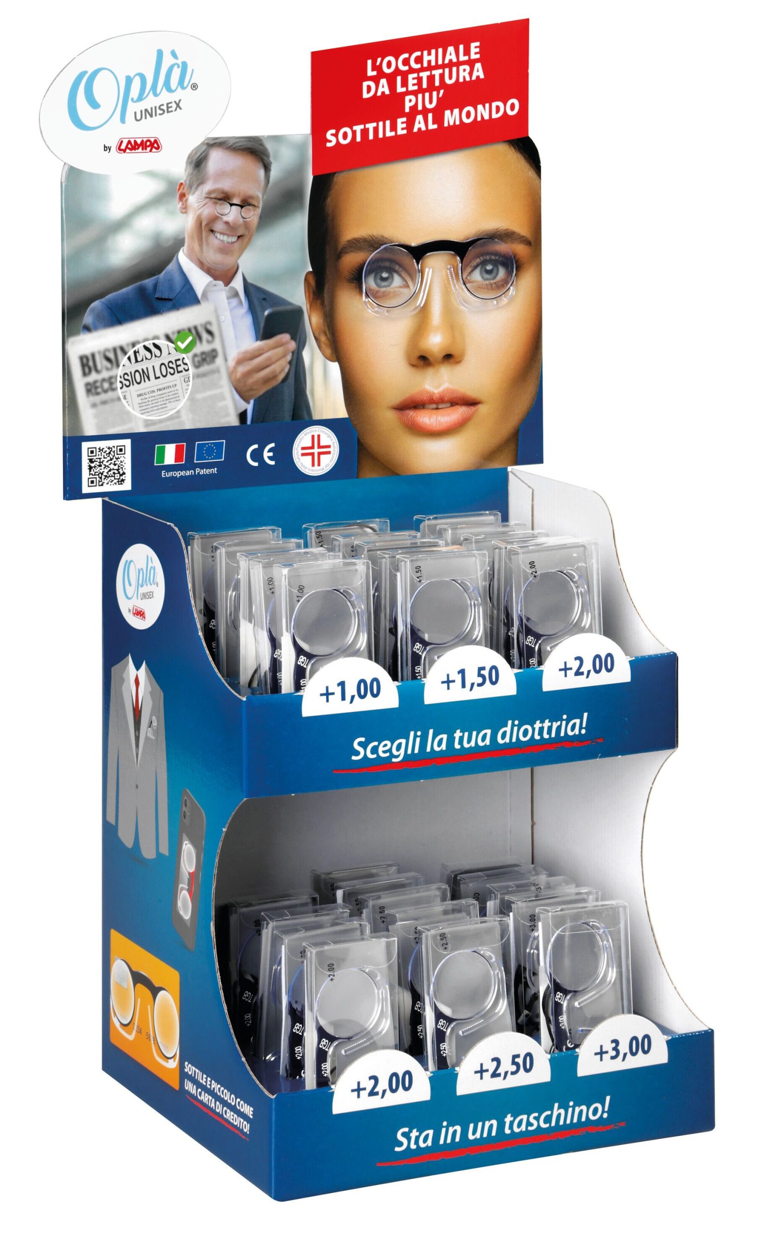 Oplà, occhiali da lettura formato carta di credito - Kit 30 pezzi gradazioni assortite