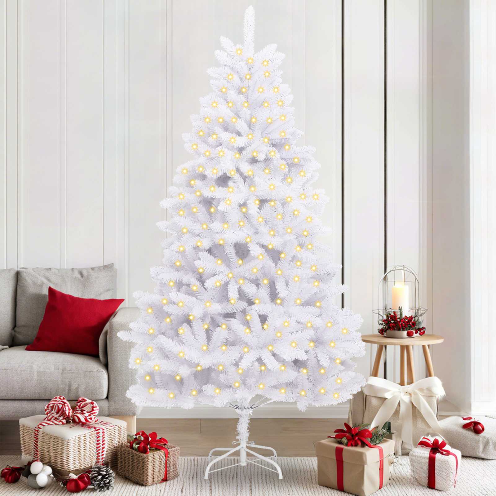 Albero Di Natale Artificiale Bianco 210 Cm Pvc E Metallo