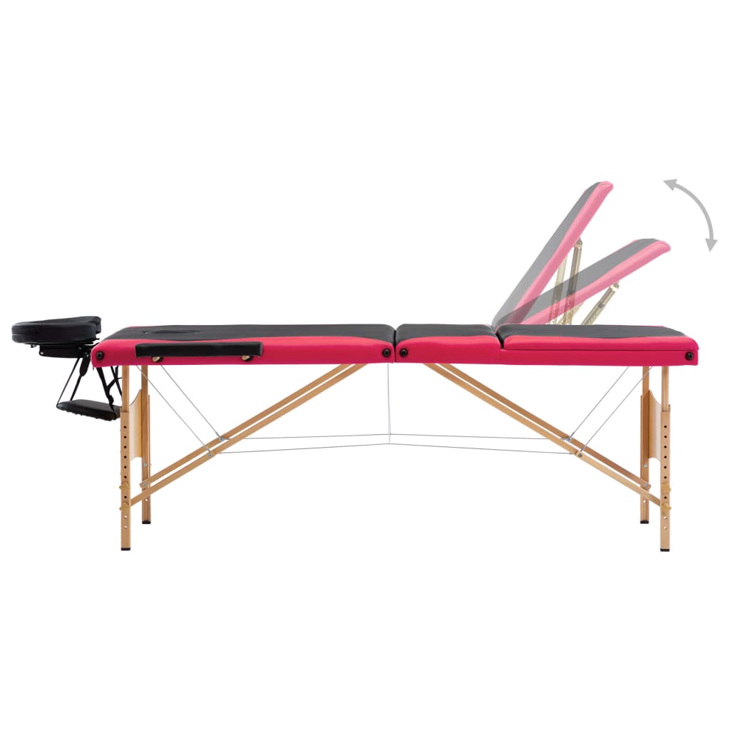 Lettino Massaggio Pieghevole A 3 Sezioni Legno Nero E Rosa - Image 3