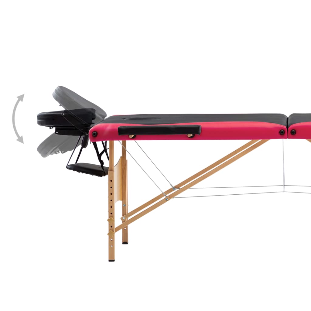 Lettino Massaggio Pieghevole A 3 Sezioni Legno Nero E Rosa - Image 4